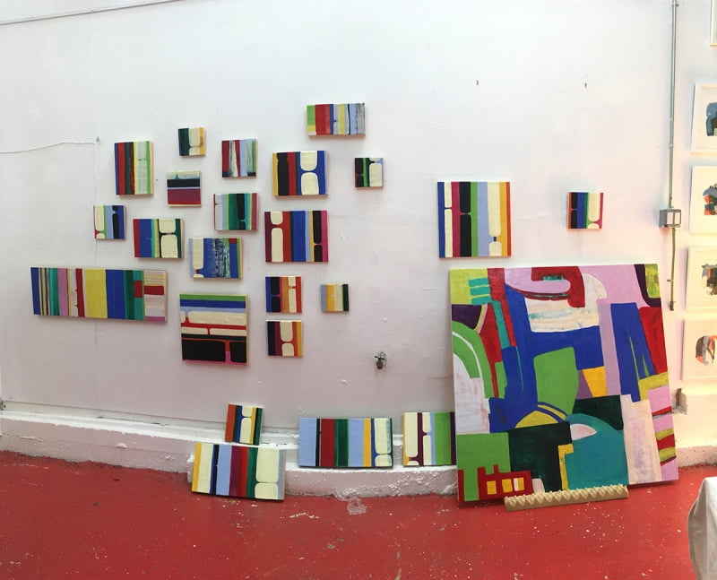 abstract stripe encaustic art in studio